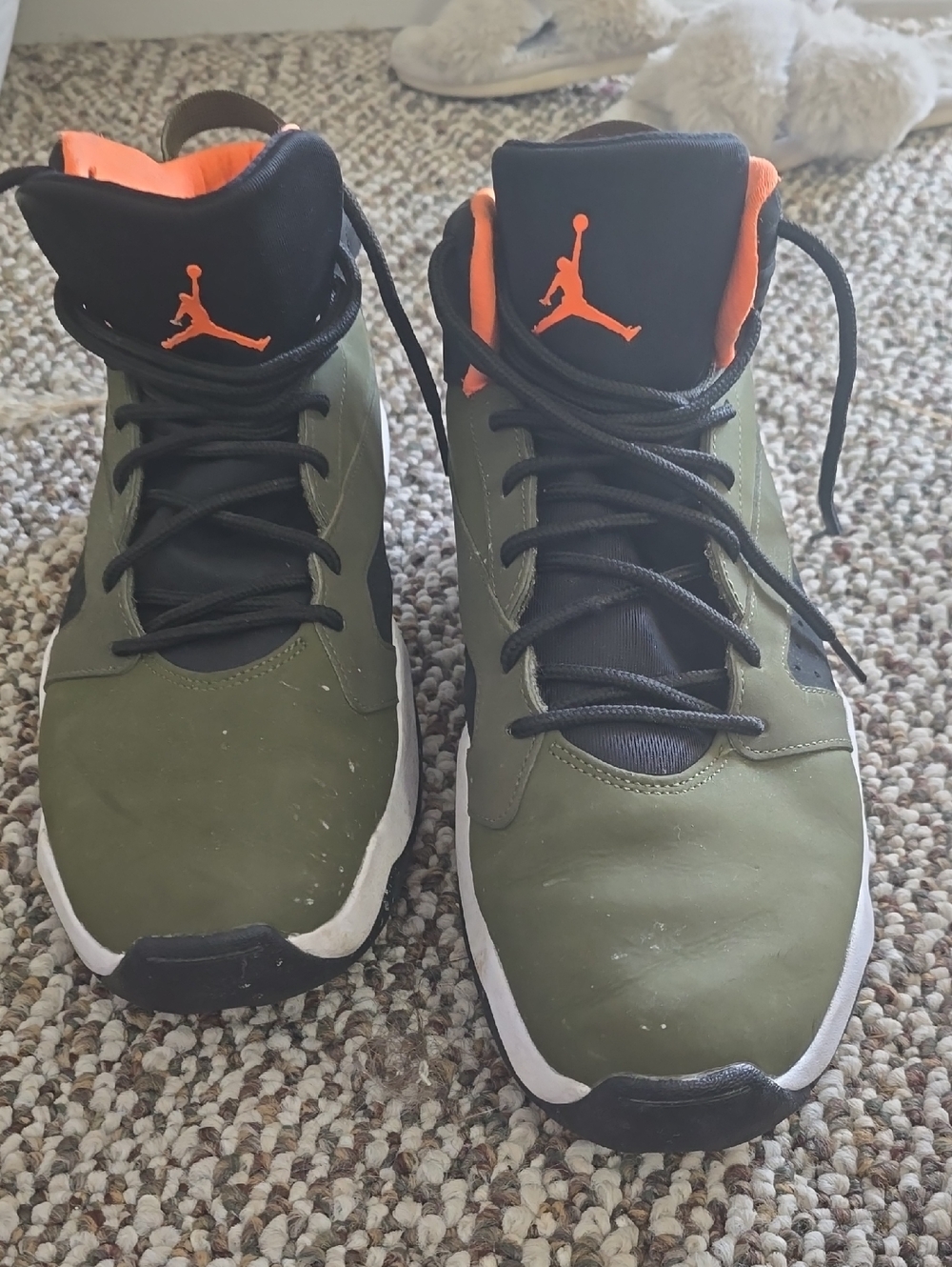 Jordan Olive Green & Orange High-Top Sneakers